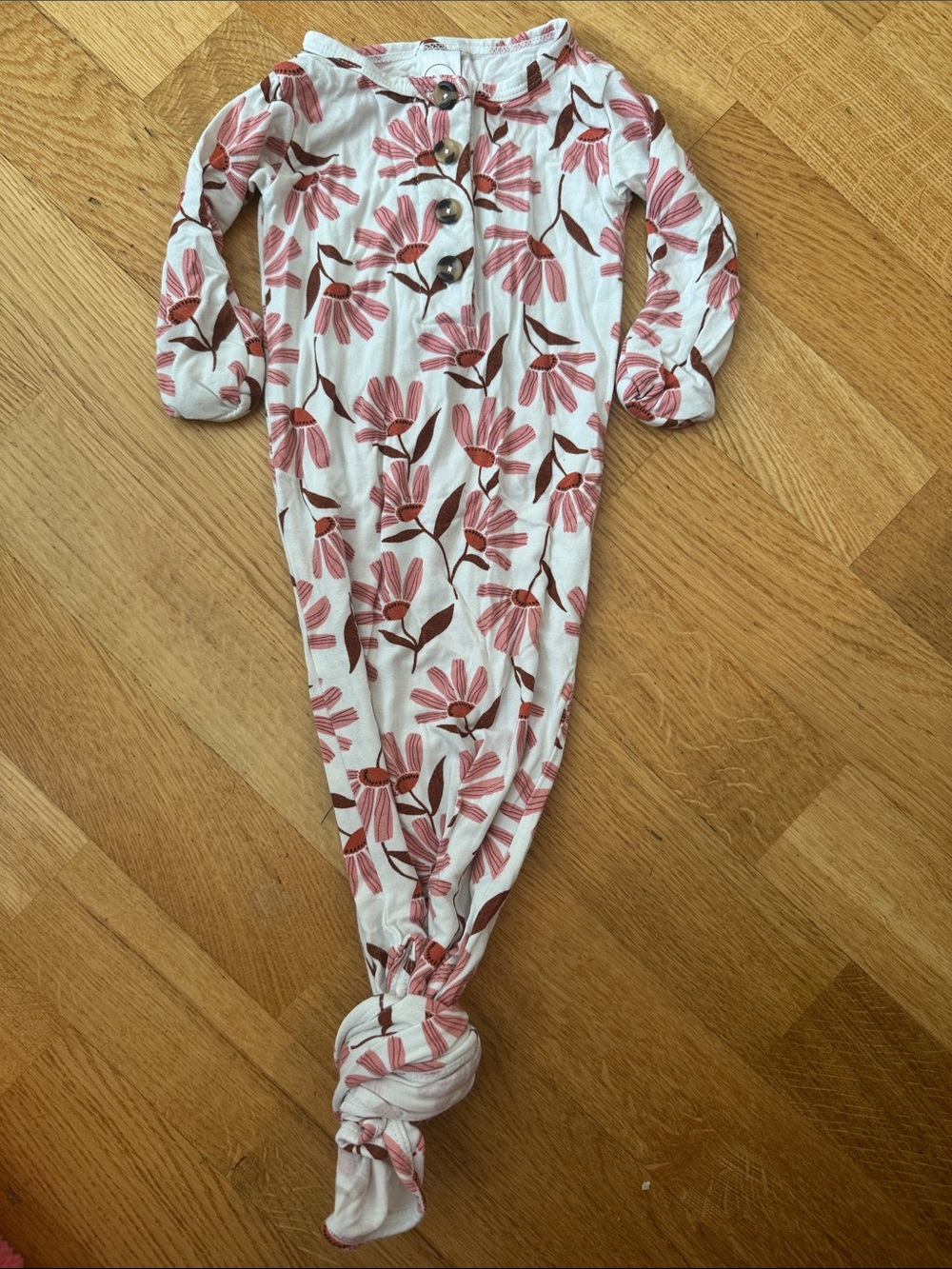 Lou Lou Baby Floral Knot Gown One-Piece Pink & Brown newborn
